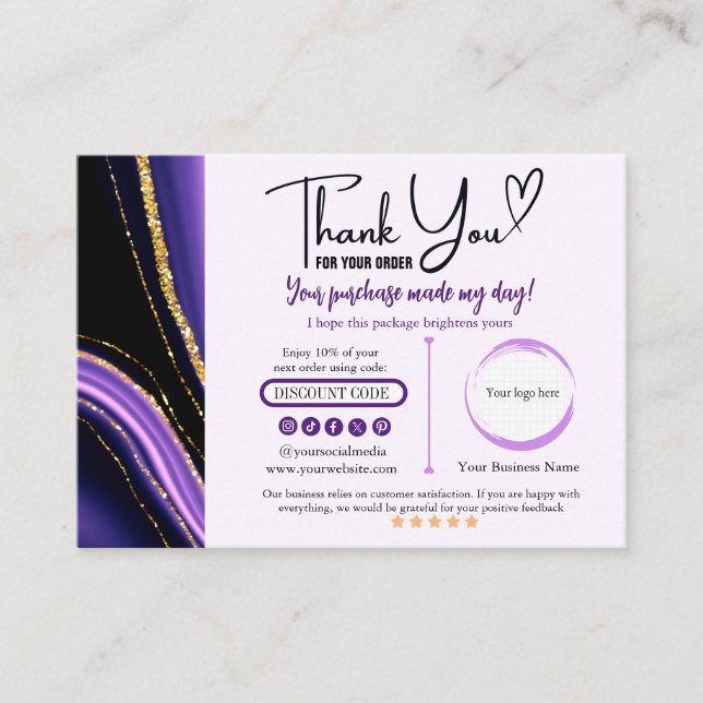 Purple Black Gold Gracias Tarjeta de visita (Anverso)