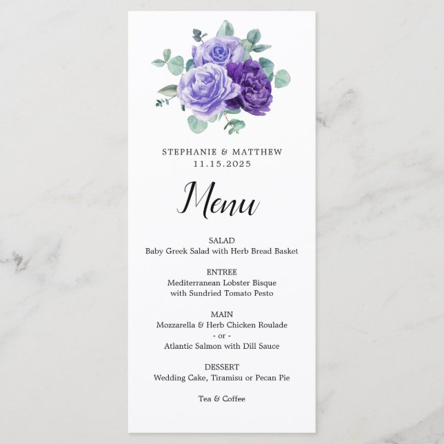 Purple Bloom Eucalyptus Botanical Wedding Menu (Anverso)