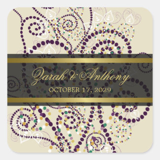 Purple Boho Espirales Elegantes Pegatinas de Boda