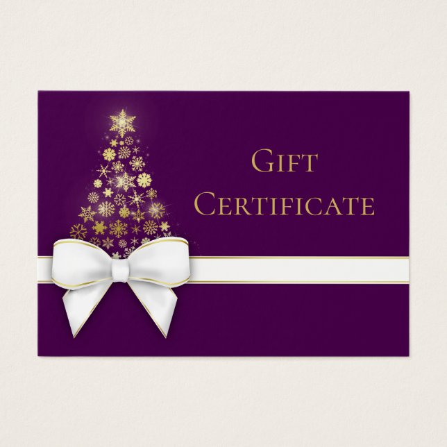 Purple Christmas Tree Snowflakes Bow Gift Card (Frente)