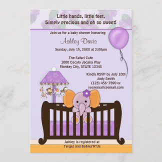PURPLE CJ-E DE CINTA DE Invitación ELEFANTE Baby S