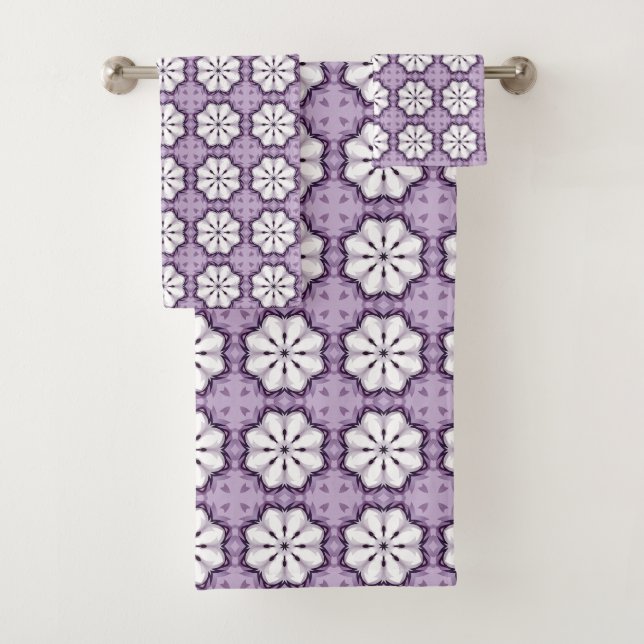 Purple colour geometric mandala pattern Towel (In situ)