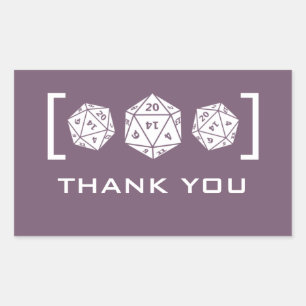 Purple D20 Dice Gamer Gracias Pegatinas