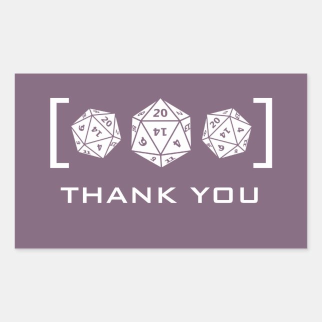 Purple D20 Dice Gamer Gracias Pegatinas (Anverso)