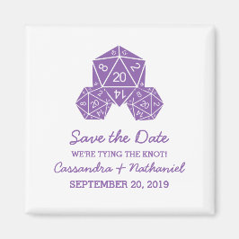 Purple D20 Dice Guardar el imán de fecha