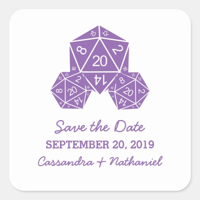 Purple D20 Dice Guardar los Pegatinas de fechas (Anverso)