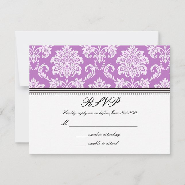 Purple Damask Wedding RSVP (Anverso)