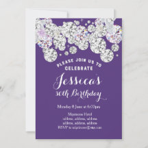 PURPLE diamante elegante, invitación de cumpleaños