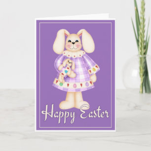 Purple Easter Bunny Chica d2 de la tarjeta de pasc