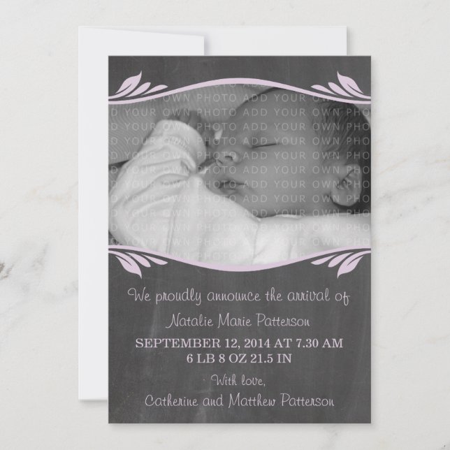 Purple Elegant Chalkboard Baby Invitación (Anverso)