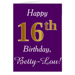 Purple, Faux Gold 16th Birthday + Custom Name