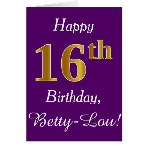Purple, Faux Gold 16th Birthday + Custom Name