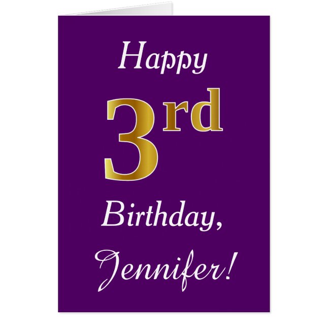 Purple, Faux Gold 3Cumpleaños + Nombre Personaliza (Frente)