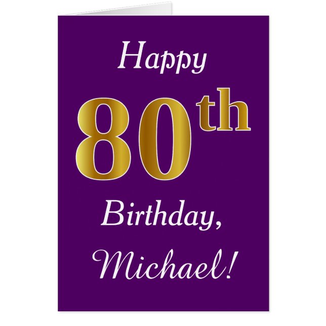 Purple, Faux Gold 80th Birthday + Nombre personali (Frente)
