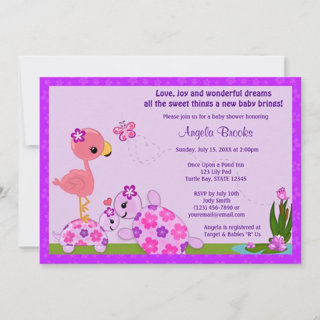 PURPLE Flamingo del estanque de invitaciones de la (Anverso)