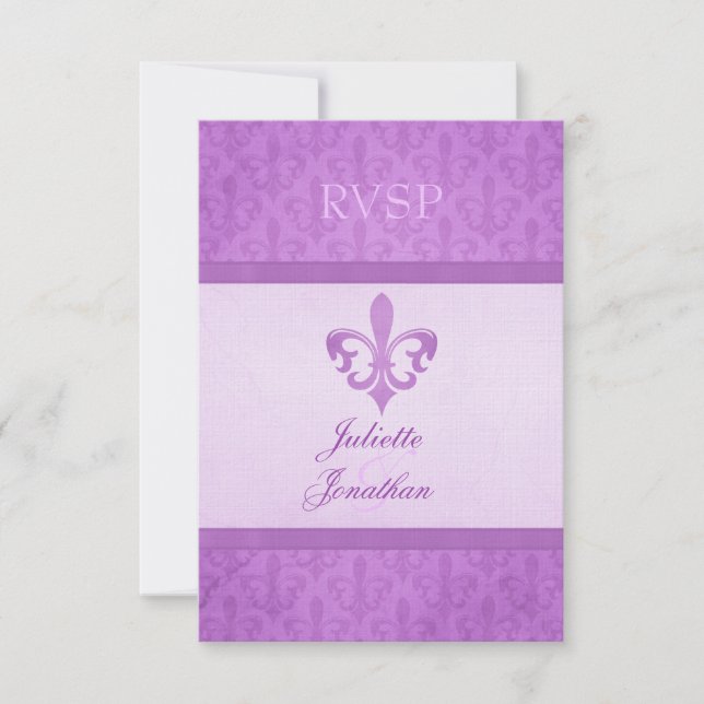 Purple Fleur De Lis boda formal RSVP (Anverso)