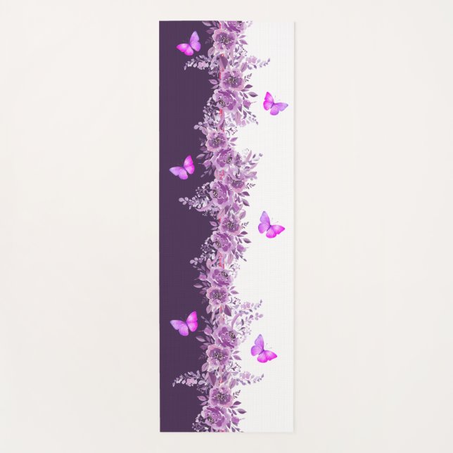 Purple Floral Butterfly Yoga Mat  (Anverso)
