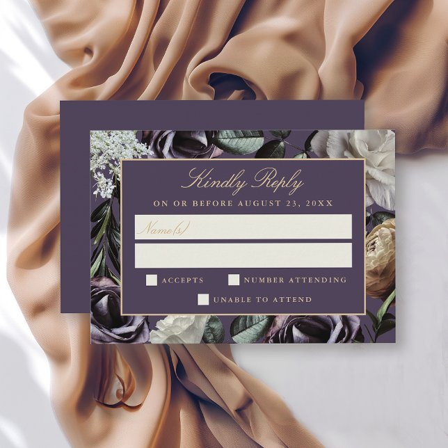 Purple Floral Elegant Dark Moody Wedding RSVP (Subido por el creador)