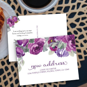Purple Floral Elegant Nueva Invitación de direccio
