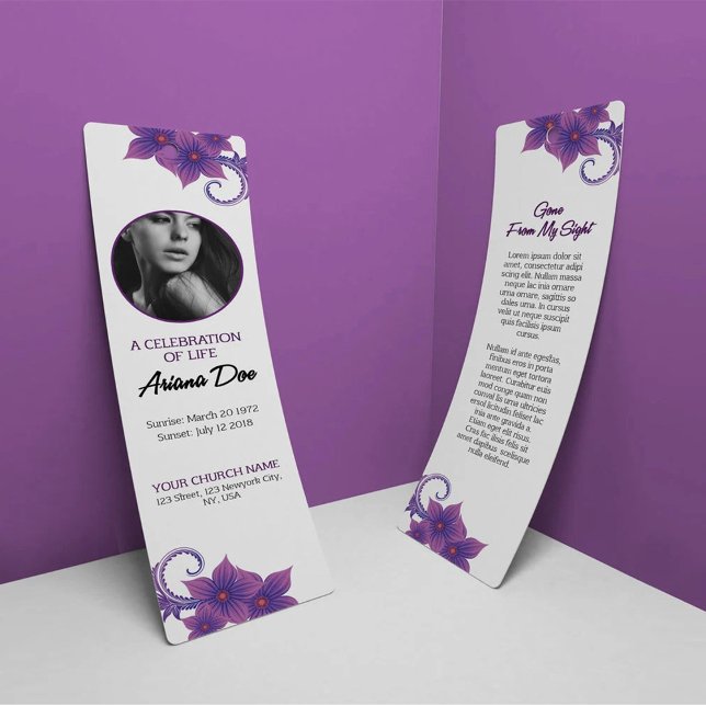 Purple Floral Funeral Bookmark Template (Subido por el creador)