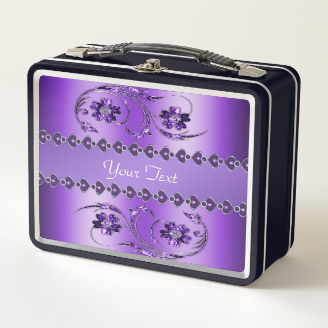 Purple Floral Metalizado Lunch Box (Anverso)