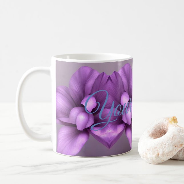 Purple Floral NAME Mug - Copa de Flores de Persona (Con donut)