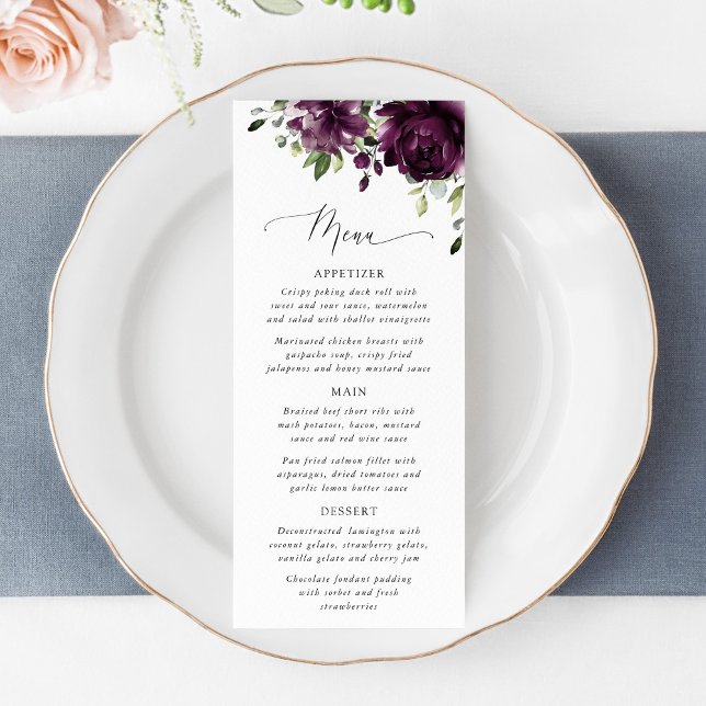 Purple Flowers, Plum Flowers, Boho, Wedding Menu (Subido por el creador)