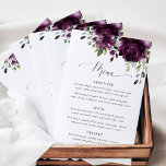 Purple Flowers, Plum Flowers, Floral Wedding Menu<br><div class="desc">Add a personal touch to your wedding celebration with these stylish and memorable party items! Design features plum purple watercolor flowers and greenery on white background.</div>