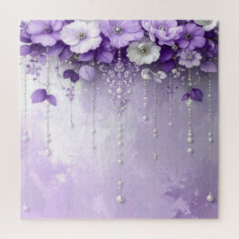 Purple Flowers with Dangling Pearls Jigsaw Puzzle
