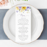 Purple Flowers, Yellow Flowers, Wedding Menu<br><div class="desc">Add a personal touch to your wedding celebration with these stylish and memorable party items! Design features purple and yellow watercolor flowers and greenery on white background.</div>