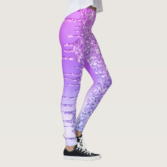 Purple Glitter Drips Leggings (Derecha)