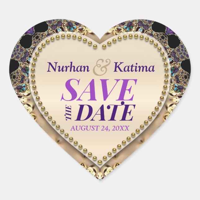 Purple Gold Brocade Save the Date Pegatina (Anverso)