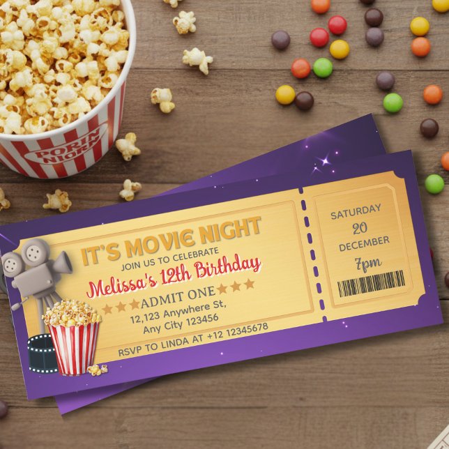 Purple Gold Movie Night Ticket Birthday Party   (Subido por el creador)