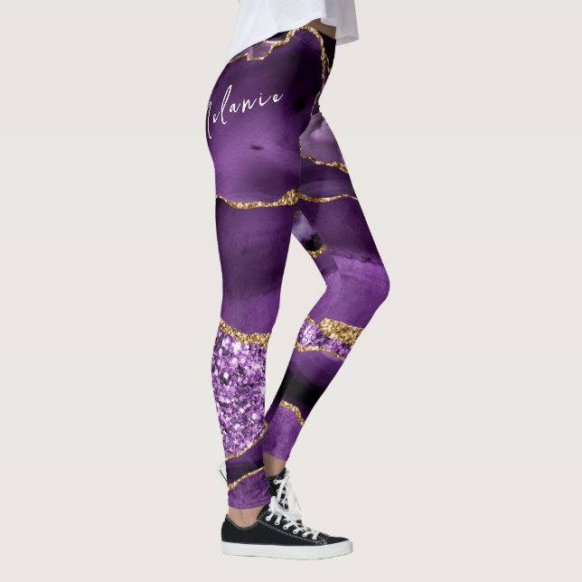 Purple Gold Sparkly Leggings Custom Name Text (Derecha)