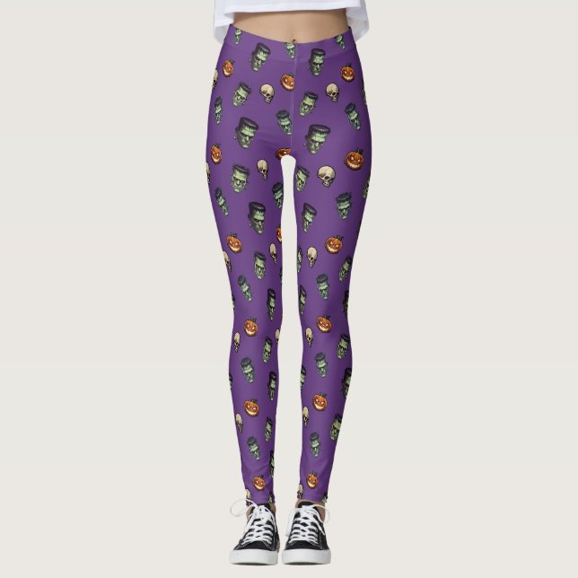 💜 Purple Gothic Frankenstein Leggings 🕸️ 🦇 (Anverso)