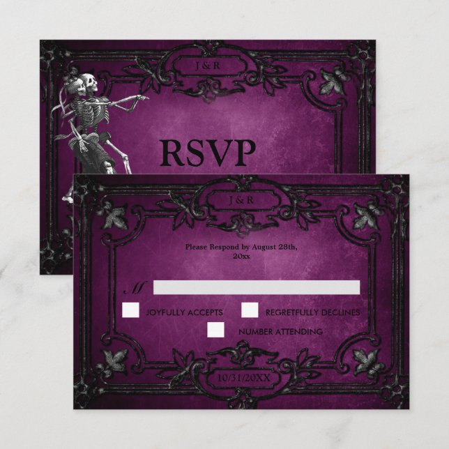 Purple Gothic Halloween Wedding RSVP Card (Anverso / Reverso)