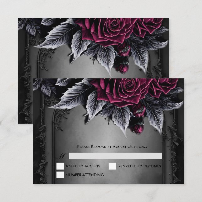 Purple Gothic Halloween Wedding RSVP Card (Anverso / Reverso)
