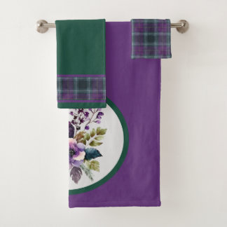 Purple Green Plaid Floral Design