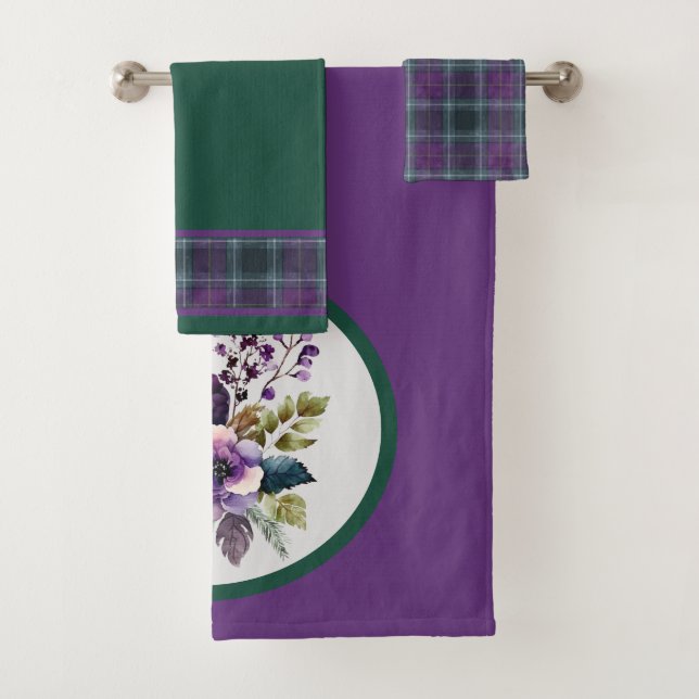 Purple Green Plaid Floral Design (In situ)