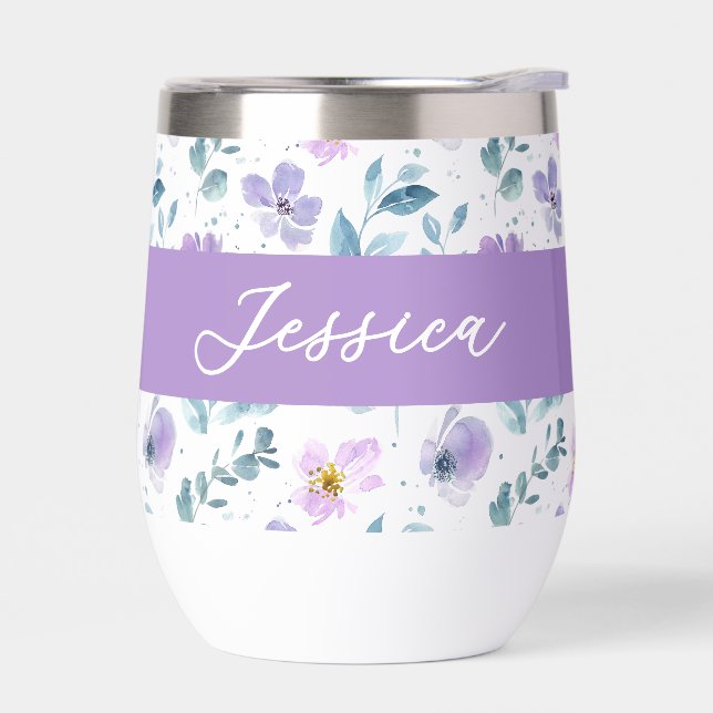 Purple Green Watercolor Wildflower Monogram Name (Izquierdo)