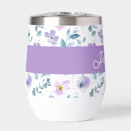 Purple Green Watercolor Wildflower Monogram Name