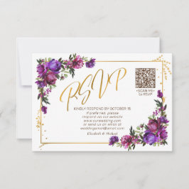 Purple Hot Pink Floral Gold Script QR Code RSVP