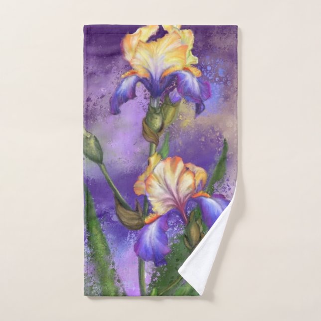 Purple Iris Flower Bath Towel Set - Painting (Toalla de mano)