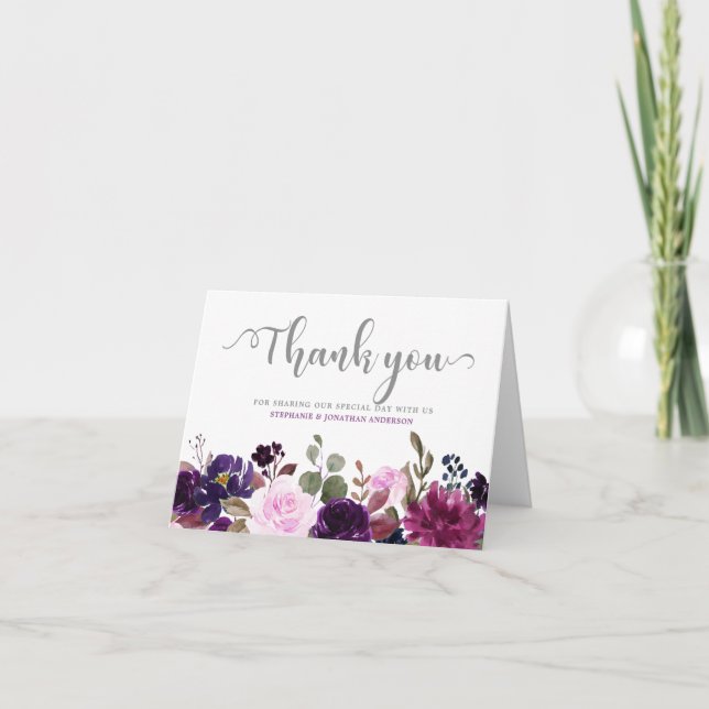 Purple Lavender Floral Boho Gracias tarjeta (Anverso)
