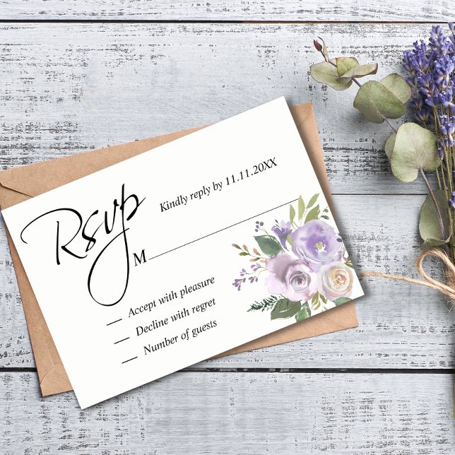 Purple Lavender Watercolor Floral RSVP Wedding (Subido por el creador)