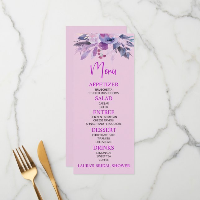 Purple Lilac Bridal Shower Menú Comida (Anverso/Reverso In Situ)