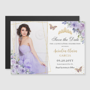Purple Lilac Floral Gold Quinceañera Guardar la fe