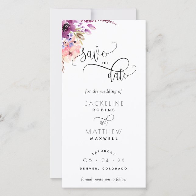 Purple Lilac Floral Wedding Save The Date Bookmark (Anverso)