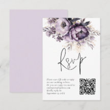 Purple Lilac Florals Código QR Boda Tarjeta RSVP