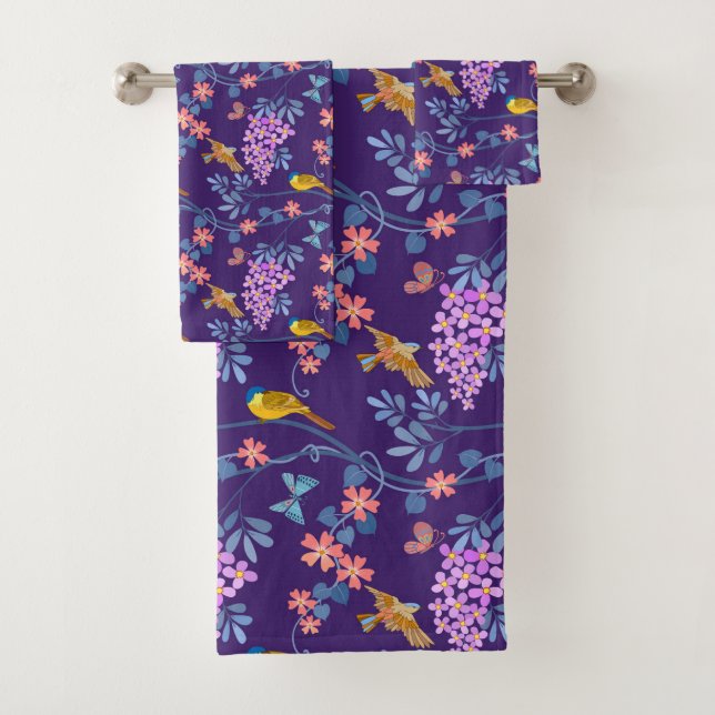 Purple Lilacs Bath Towel Set (In situ)